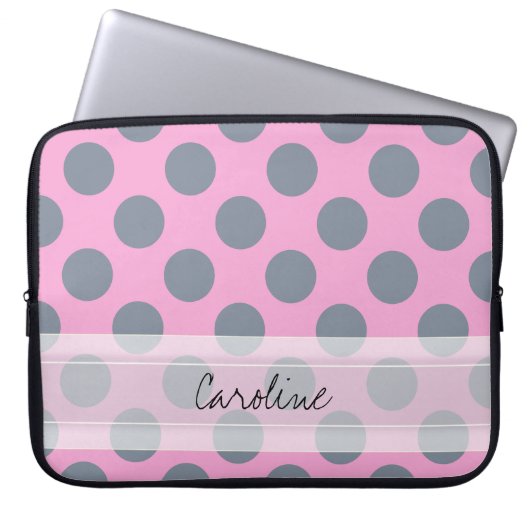 Monogram Pink Grey Chic Polka Dot Pattern Laptopschutzhülle (Vorderseite)