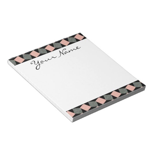 Monogram Pink Grey Geometric Ikat Square Pattern Notizblock (angewinkelt)