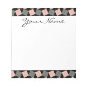 Monogram Pink Grey Geometric Ikat Square Pattern Notizblock (Vorderseite)