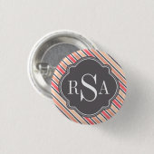 Monogram Pink Grey White Stripe Muster Button (Vorne & Hinten)