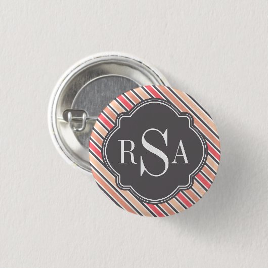 Monogram Pink Grey White Stripe Muster Button (Vorne & Hinten)