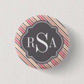 Monogram Pink Grey White Stripe Muster Button (Vorderseite)