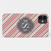 Monogram Pink Grey White Stripe Muster Case-Mate iPhone Hülle (Rückseite (Horizontal))