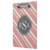 Monogram Pink Grey White Stripe Muster Klemmbrett (Links)