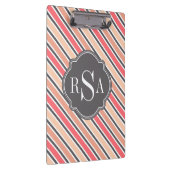 Monogram Pink Grey White Stripe Muster Klemmbrett (Rechts)