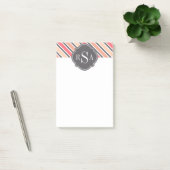 Monogram Pink Grey White Stripe Muster Post-it Klebezettel (Büro)