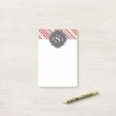 Monogram Pink Grey White Stripe Muster Post-it Klebezettel (Auf Schreibtisch)