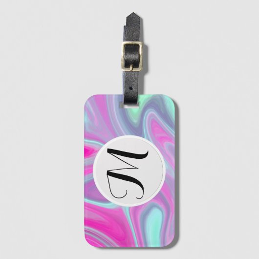 Monogram Pink Grüne Farbe Abstrakt fein Gepäckanhänger (Vorderseite Vertikal)