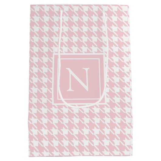 Monogram Pink Hahnentrittmuster Karo Mittlere Geschenktüte (Rückseite)