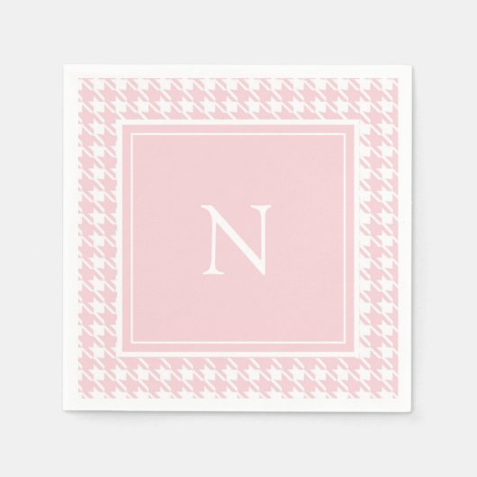 Monogram Pink Hahnentrittmuster Karo Serviette (Vorderseite)