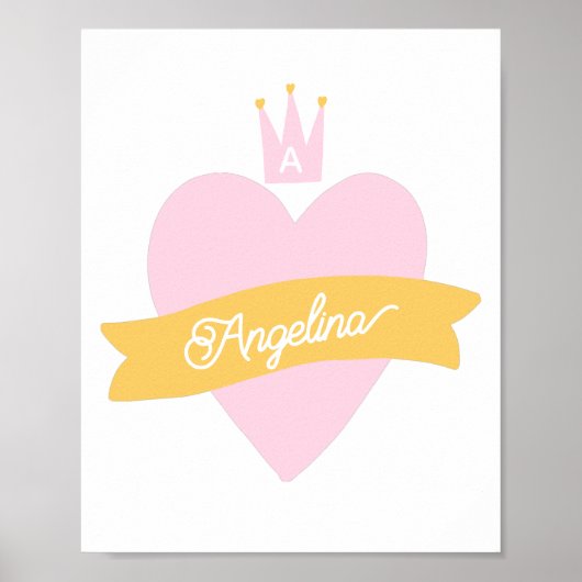 Monogram Pink Heart Crown Name Gircess Princess Poster (Vorne)