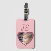 Monogram Pink Hearts Custom Kids Foto Gepäckanhänger (Vorderseite Vertikal)