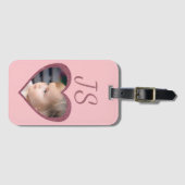 Monogram Pink Hearts Custom Kids Foto Gepäckanhänger (Vorderseite (Horizontal))