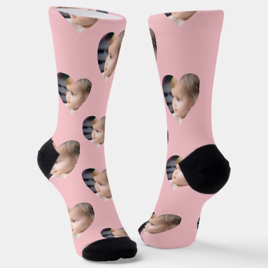 Monogram Pink Hearts Kids Foto Custom Face Socken (Gewinkelt)