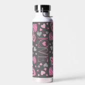 Monogram Pink Hearts Liebe Valentinstag Trinkflasche (Links)