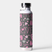 Monogram Pink Hearts Liebe Valentinstag Trinkflasche (Rechts)