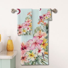 Monogram Pink Hibiskus Blume Tropenflora Badhandtuch Set