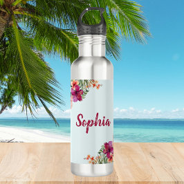 Monogram Pink Hibiskus Blume Tropenflora Edelstahlflasche