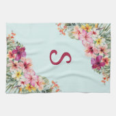 Monogram Pink Hibiskus Blume Tropenflora Geschirrtuch (Horizontal)