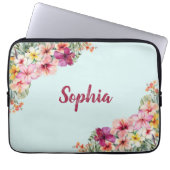 Monogram Pink Hibiskus Blume Tropenflora Laptopschutzhülle (Vorderseite)