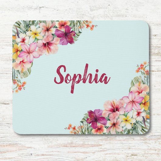 Monogram Pink Hibiskus Blume Tropenflora Mousepad