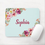Monogram Pink Hibiskus Blume Tropenflora Mousepad (Mit Mouse)