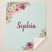 Monogram Pink Hibiskus Blume Tropenflora Sherpadecke (Vorderseite)