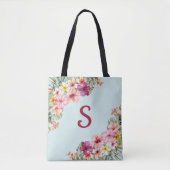 Monogram Pink Hibiskus Blume Tropenflora Tasche (Vorderseite)