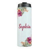 Monogram Pink Hibiskus Blume Tropenflora Thermosbecher (Vorderseite)