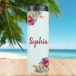 Monogram Pink Hibiskus Blume Tropenflora Thermosbecher