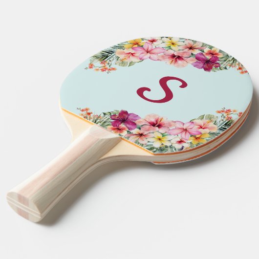 Monogram Pink Hibiskus Blume Tropenflora Tischtennis Schläger (Vorderseite)