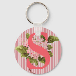 Monogram Pink Hydrangea Blume Stripes Girl Schlüsselanhänger