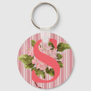 Monogram Pink Hydrangea Blume Stripes Girl Schlüsselanhänger