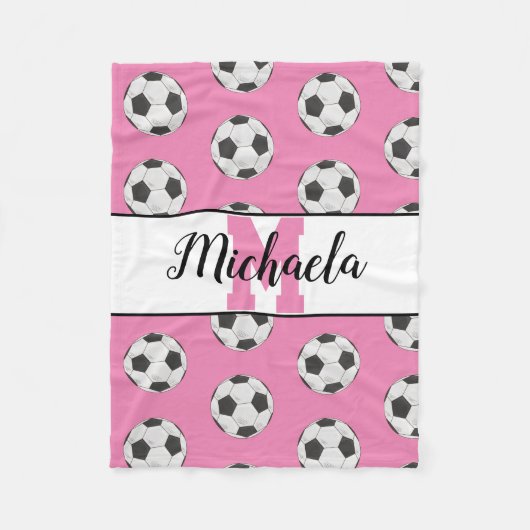 Monogram Pink Initial Soccer Ball Muster Fleecedecke (Vorderseite)