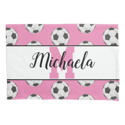 Monogram Pink Initial Soccer Ball Muster Kissenbezug (Vorderseite)
