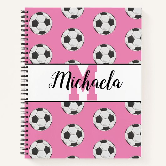 Monogram Pink Initial Soccer Ball Muster Notizblock (Vorderseite)