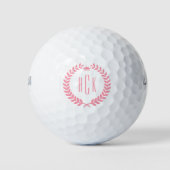 Monogram Pink Laurel Wreath Golf Balls Golfball (Vorderseite)