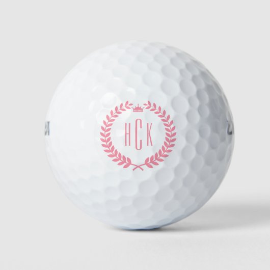 Monogram Pink Laurel Wreath Golf Balls Golfball (Vorderseite)