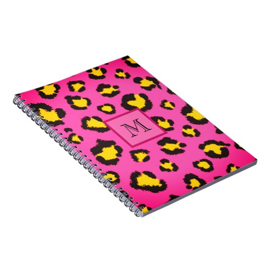Monogram Pink Leopard Print Animal Cheetah Initial Notizblock (Rechte Seite)