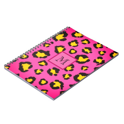 Monogram Pink Leopard Print Animal Cheetah Initial Notizblock (Linke Seite)