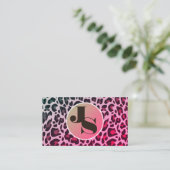 Monogram Pink Leopard Print Rockabilly Muster Visitenkarte (Stehend Vorderseite)