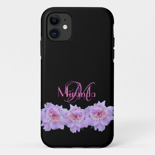 Monogram Pink Lila Peonies Chic Retro Typografie Case-Mate iPhone Hülle (Rückseite)