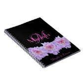 Monogram Pink Lila Peonies Chic Retro Typografie Notizblock (Rechte Seite)