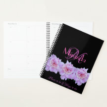 Monogram Pink Lila Peonies Chic Retro Typografie