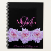 Monogram Pink Lila Peonies Chic Retro Typografie Planer (Vorderseite)