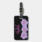 Monogram Pink Lila Peonys Black Retro Gepäckanhänger (Vorderseite vertikal)