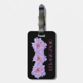 Monogram Pink Lila Peonys Black Retro Gepäckanhänger (Rückseite vertikal)