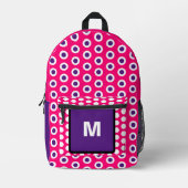 Monogram Pink Lila Polka Dots Bedruckter Rucksack (Vorderseite)