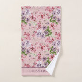 Monogram Pink Lila Rose Grüne Blumengrün Badhandtuch Set (Handtuch)
