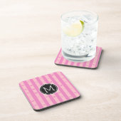 Monogram Pink Lila Stripes Modernes Herzmuster Untersetzer (Rechte Seite)
